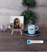 Diyaliz Teknisyeni Fotoğraflı Dekoratif Taş, Ahşap Altlıklı Türk Kahvesi Fincanı Hediye Diyaliz Teknisyenine Hediye (Model 7)
