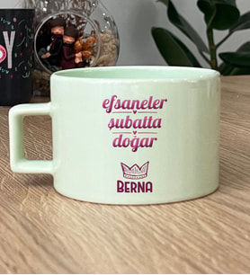 Kişiye Özel Balık Kova Burcu Hediye Pastel Fincan Doğum Günü Hediyesi (Yeşil)