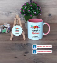 İspanyolca Öğretmeni Kupa Bardak Kırmızı ve Ahşap Anahtarlık HediyeÖğretmenler Günü Hediyesi (Model 5)