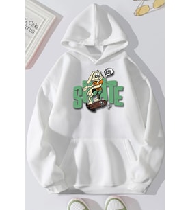 Unisex All Day Rabbit Baskılı Sweatshirt (A.Beyaz)