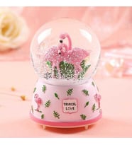Flamingo Temalı Püskürtmeli Kar Küresi ve Müzik Kutusu Büyük Boy (Pembe)