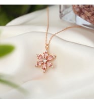 925 ayar Gümüş zincirli Rose Altın kaplamalı Zirkon taşlı Lotus Kamelya Çiçeği kolye (Pembe)