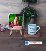 Teyzeye Doğum Günü Hediyesi Fotoğraflı Dekoratif Taş, Ahşap Altlıklı Türk Kahvesi Fincanı Hediye (Model 1)