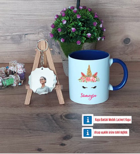 Unicorn Kupa Bardak Beyaz ve Fotoğraflı Ahşap Anahtarlık Hediye (Model 3)