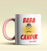 Kişiye Özel Baba Candır Tasarımlı Siyah Kupa Bardak (Pembe)