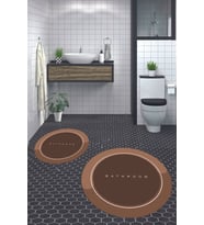EVDEYA Dijital Baskılı Yıkanabilir Bathroom Yazılı Yuvarlak Banyo Paspası Klozet Takımı, YKLOZET-1-GRİ, (Kahverengi)