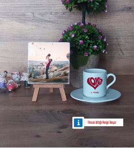 Sevgiliye Hediye Fotoğraflı Dekoratif Taş, Ahşap Altlıklı Türk Kahvesi Fincanı Hediye (Model 2)