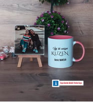 Kuzene Hediye Fotoğraflı Dekoratif Taş, Kupa Bardak Beyaz Hediye (Model 6)