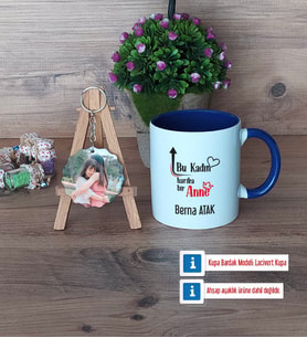 Harika Anne Kupa Bardak Beyaz ve Fotoğraflı Ahşap Anahtarlık Hediye (Model 3)