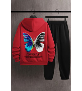 Unisex Butterfly Baskılı Eşofman Takımı (A.Kırmızı)