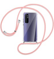 Xiaomi Mi Note 10 LiTE Kılıf Boyun Omuz Askılı iPli Anti Şok Köşe Korumalı Şeffaf Silikon (Pembe)