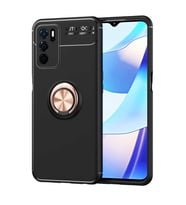 Oppo A16 Kılıf Mıknatıslı Yüzüklü Standlı Yumuşak Silikon Kapak Ravel (Siyah-Rose Gold)