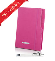 Kişiye Özel  5 'li  İsme Özel Plakalı Defter & Kalem  Seti (Pembe)