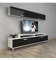 Decoraktiv Ekoflex 5 Slm Krom Ayaklı Tv Ünitesi Tv Sehpası (Beyaz-Siyah)