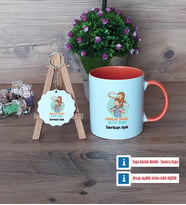 Babalar Günü Hediyesi Kupa Bardak Kırmızı ve Ahşap Anahtarlık Hediye Babaya Hediye (Model 12)