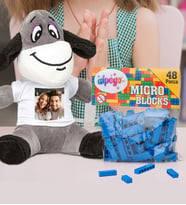 Kişiye Özel Peluş Eşek Ve Renkli Micro Blocks Lego (Mavi)