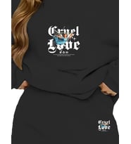 Eşofman Takımı Oversize CruelLove Baskılı eşofman takımı,Sevgili,Çift Kombini bej (Siyah)