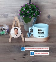 Aile Hekimi Kupa Bardak Beyaz ve Fotoğraflı Ahşap Anahtarlık Hediye (Model 8)
