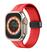 Apple Watch 49mm Ultra Seri Uyumlu Coastal Manyetik Tokalı Silikon Kordon (Kırmızı)