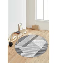 Dijital Baskılı Kaymaz Taban Yıkanabilir Yuvarlak Salon Halısı Koridor Halısı Paspas NDY-HT-154 (Gri)