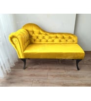 Dekoratif Bihter Koltuk Josefin Puf 130 cm Siyah Ayak (Sarı)
