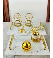Soulmate Beyaz Desenli Söz Tepsisi ve Nişan Tepsisi (Bronz)