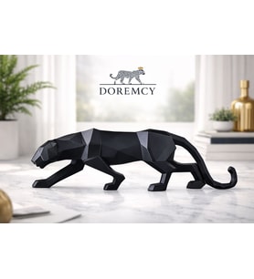 Doremcy Dekoratif  Kübik Jaguar  Beyaz Leopar Polyester Döküm Hediyelik Biblo (Siyah)