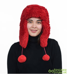 Mavimsi Home Kürklü Kulaklıklı Peluş Şapka,bere (Kırmızı)