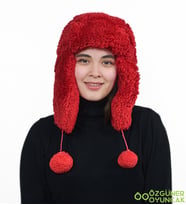 Mavimsi Home Kürklü Kulaklıklı Peluş Şapka,bere (Kırmızı)