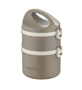 Vagonlife 1800 ML İki Kat Yuvarlak Paslanmaz Çelik Bento Lunch Box Yeni Nesil Sefer Tası-FFLBOX40130 (Kahverengi)
