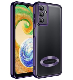 Galaxy A24 Kılıf Köşeleri Renkli Şeffaf Kamera Korumalı Silikon Luxury Kapak (Mor)