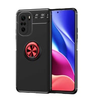 Xiaomi Redmi K40 Kılıf Yüzüklü Magnetli Ravel Case (Siyah-Kırmızı)