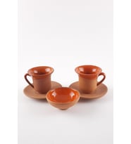 Toprak Kahve Fincanı 3 lü Set (Turuncu)