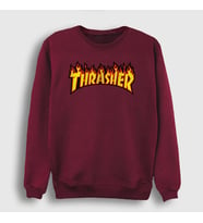 Presmono Unisex Beyaz Logo V1 Thrasher Sweatshirt 278262tt (Bordo)