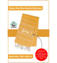 giftcrea Kişiselleştirilebilir İsim Baskılı Peştemal Yerli Pamuk 100x180cm (XL) Peştamal ve Plaj Havlusu (Sarı)