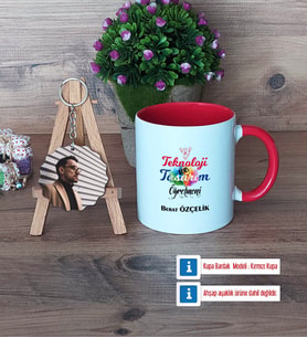 Teknoloji ve Tasarım Öğretmeni Kupa Bardak Beyaz ve Fotoğraflı Ahşap Anahtarlık Hediye Öğretmenler Günü Hediyesi (Model 2)