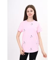 Toontoy Kız Çocuk Palmiye Baskılı Tişört (Açık Pembe)