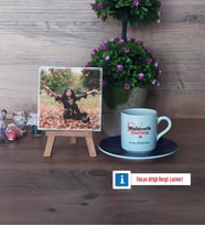 Matematik Öğretmeni Fotoğraflı Dekoratif Taş, Ahşap Altlıklı Türk Kahvesi Fincanı Hediye Öğretmenler Günü Hediyesi (Model 4)