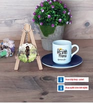 Evin Prensi Türk Kahvesi Fincanı Ahşap Altlıklı ve Fotoğraflı Ahşap Anahtarlık Hediye (Model 4)
