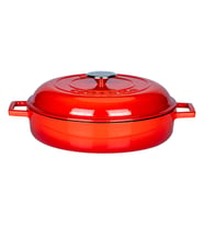 Lava Döküm Çok Amaçlı Yayvan Tencere. Kubbe Form Kapaklı Folk Serisi Çap(Ø)28cm. (Kırmızı)