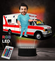 Doğum Günü Hediyesi,Sevgiliye Hediye, Kişiye Özel Fotoğraflı Ambulans Şoförü Karikatür 3D Led Lamba (RGB)