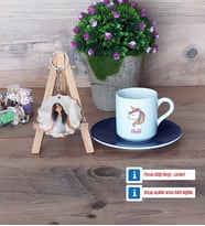 Unicorn Türk Kahvesi Fincanı Ahşap Altlıklı ve Fotoğraflı Ahşap Anahtarlık Hediye (Model 4)