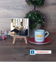 Arkeolog Fotoğraflı Dekoratif Taş, Ahşap Altlıklı Türk Kahvesi Fincanı Hediye (Model 3)