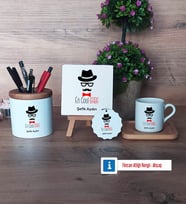 En Cool Baba Hediye Seti Dekoratif Taş, Kalemlik, Ahşap Altlıklı Türk Kahvesi Fincanı, Ahşap Anahtarlık Hediye Babaya Hediye (Model 1)