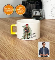 Kişiye Özel Karikatürlü Asker Lüks Fincan Beyaz Askere Hediye Asker Sevgiliye Hediye (Sarı)