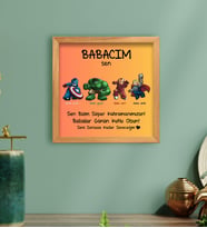 BK Gift Babalar Günü Süper Kahramanımsın Kabartma Figürlü Ahşap Tablo (Turuncu)