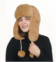Kadın Kürklü Kulaklıklı Peluş Şapka,bere (Kahverengi Açık)