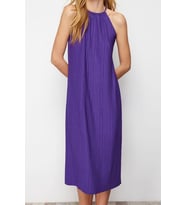 Moda Shift Casual Günlük Pilise Örme Halter Yaka Kolsuz Kol Shift Midi Boy Elbise (Mor)