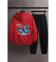 Unisex Kelebek Baskılı Eşofman Takımı (A.Kırmızı)