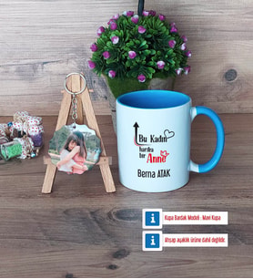 Harika Anne Kupa Bardak Beyaz ve Fotoğraflı Ahşap Anahtarlık Hediye (Model 4)